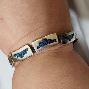 Vintage Taxco Sterling Silver 8" Bracelet with turquoise inlay